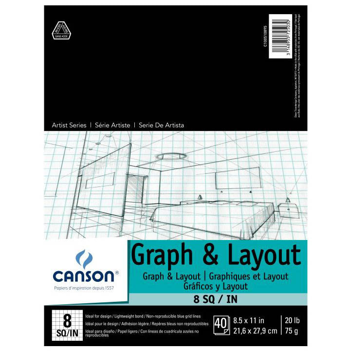 Canson Graph & Layout Paper Pads, 8x8 Grid 8.5