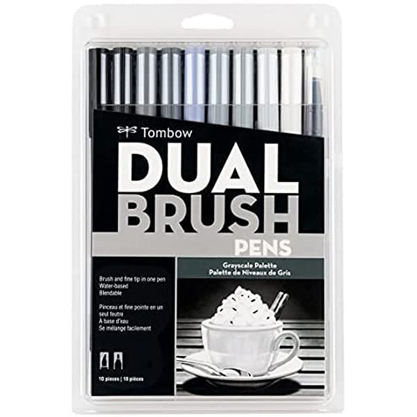 Tombow Dual Brush Pens 10-Pen Grayscale Set