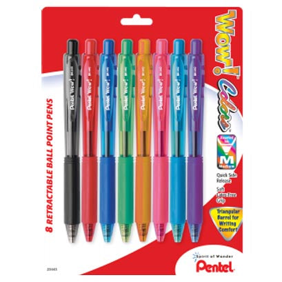 Wow! Retractable Ballpoint Pen, 8 Color Set