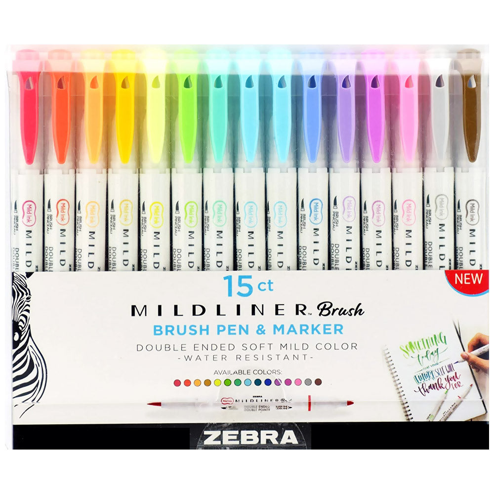 Zebra Mildliner Double-Ended Brush Pen 15-Color Set